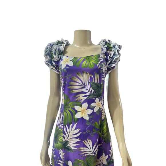 Pacific Legend Womens Hawaiian Midi Dress Size M Tropical MuuMuu Vacation Purple - Picture 2 of 13